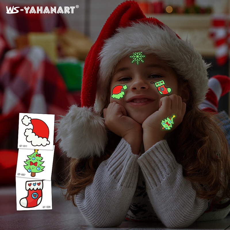 Children's Cute Christmas Luminous Tattoo Sticker Snowflake Waterproof Luminous Sticker Face Sticker Santa Claus Cartoon Sticker