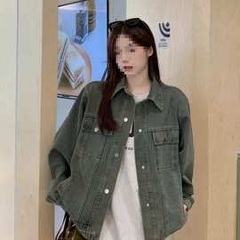 复古水洗做旧牛仔外套女春秋中长款宽松百搭慵懒风炸街夹克衫