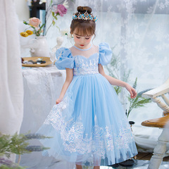 Princess Elsa Dress for Girls 2024 Summer New Ice and Snow High-Quality Castle Embroidery Six Birthday Formal Dress for Children