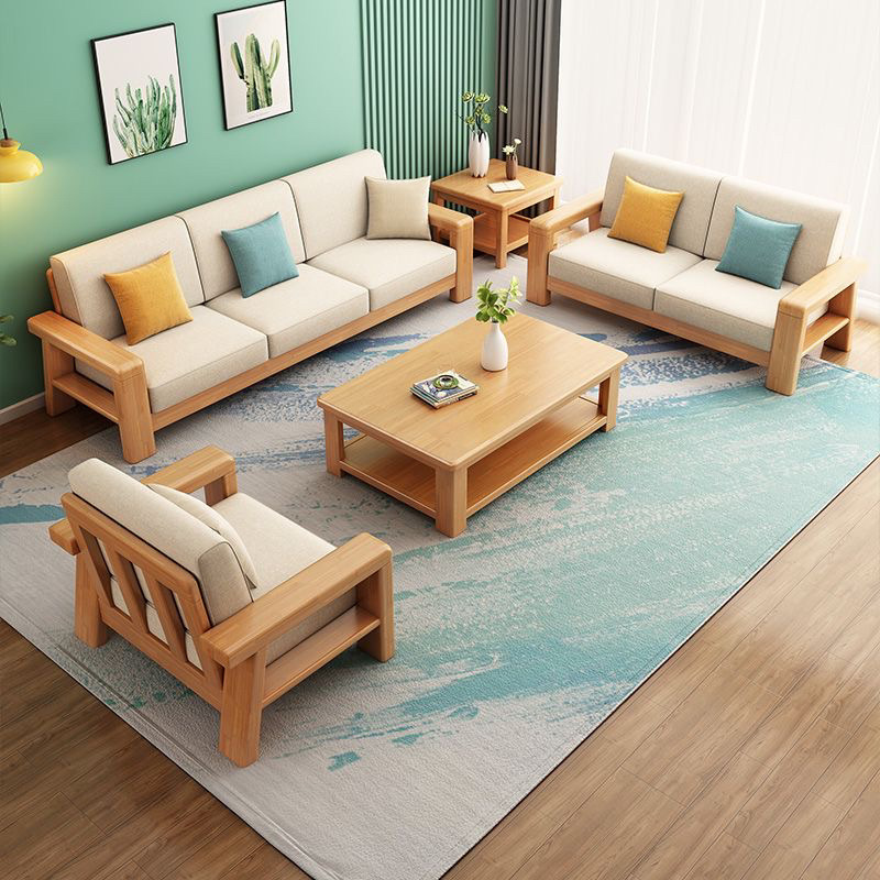 All Solid Wood Sofa Living Room Modern Simple Accessible Luxury Log Small Apartment 2025 New Sofa Bed
