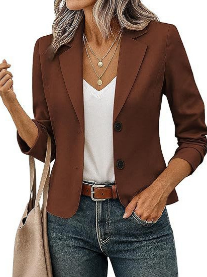 Qadın uzunqol pencək-blazer, bərk rəngli casual gödəkçə