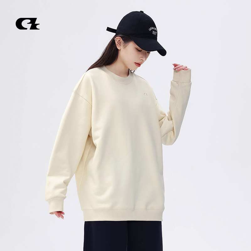 Autumn and Winter Heavyweight Cotton Sweatshirt Solid Color Multi-Color High-End Versatile Loose Casual Trendy Brand Unisex Crew Neck Top