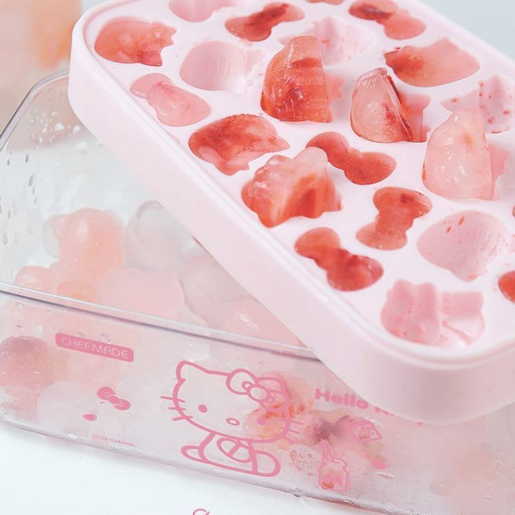Hellokitty硅胶冰格卡通食品级按压冰块模具家用制冰储冰盒三丽鸥|undefined