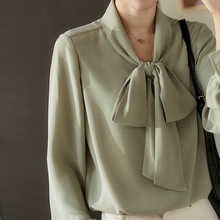 蝴蝶结白色衬衫女设计感小众雪纺上衣春装大码女装职业正装白衬衣