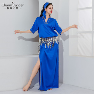 Qingcheng Dance Belly Dance Costume Light Luxury Folk Baladi Satin Hot Diamond Robe Oriental Dance Practice Performance Costume