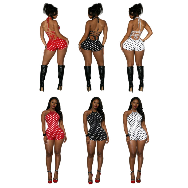 Summer New Style Halter Neck Backless Printed Jumpsuit Shorts Mz88689 in Stock Cross-Border Hot Sale Polka Dot Tie-Up Jumpsuit Summer New Style Halter Neck Backless Printed Jumpsuit Shorts Mz88689 in Stock Cross-Border Hot Sale Polka Dot Tie-Up Jumpsuit