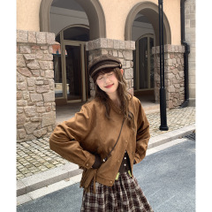 2025年春装新款复古立领宽松版皮衣女春秋廓形机车皮夹克外套