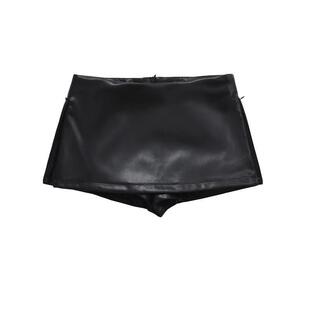 C 38334 Low waist split leather skirt �����p�_��Ƥ��ȹ