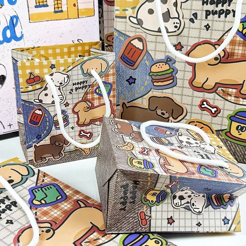 复古牛仔狗狗礼品袋ins收纳袋卡纸韩系高颜值手提袋礼物手拎加厚|undefined