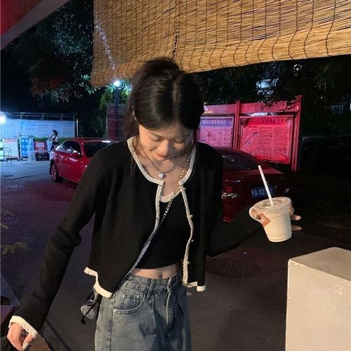 Sheer lace long sleeve knit coat women autumn design sense minority loose slimming short length outerwear top