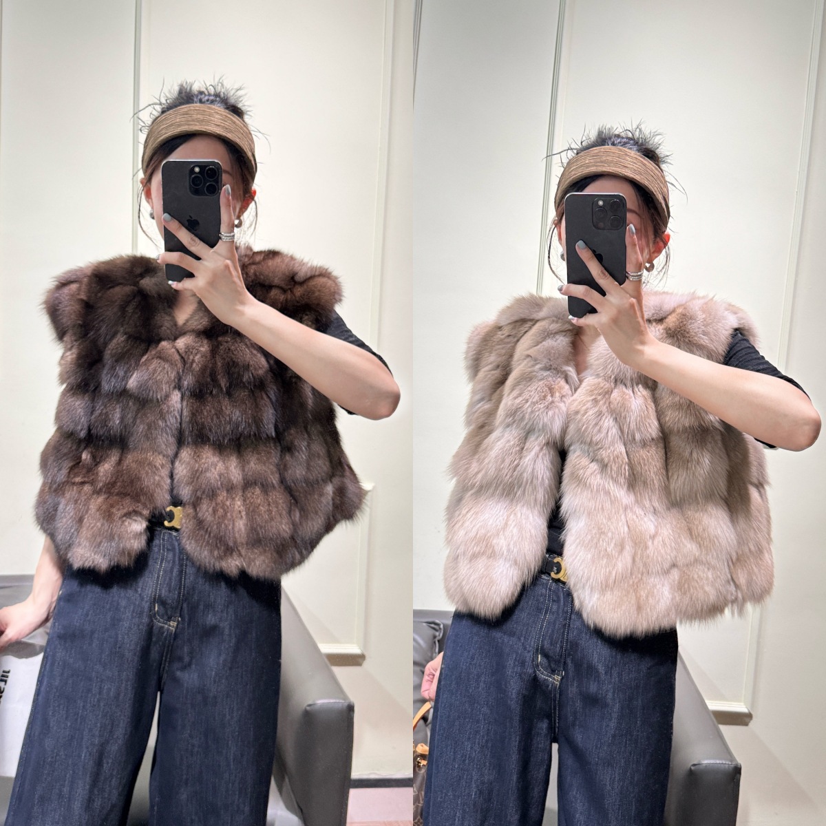 Real photos of Haining fur coats, elegant fox fur vests, warm and thick genuine fur vests for autumn and winter, dropshipping available.
