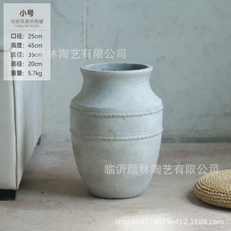 Vaso de cemento blanco tranquilo y elegante, vasijas de cerámica Zen, decoración espacial de ramas secas y madera borracha con vasos florales