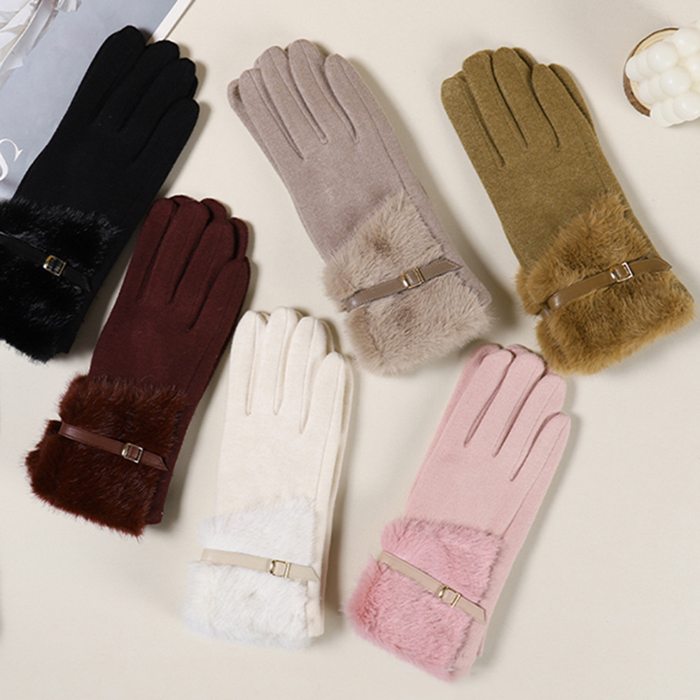 Nuevos guantes de muñeca de cachemira de ajuste de engrosamiento de hebilla metálica de invierno y otoño de color sólido guantes de peluche calientes