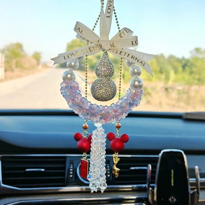 Car hanging – Car Pendant New High-End - purple-pink-crystal-lily-of-the-valley-diamond-studded-gourd-mickey