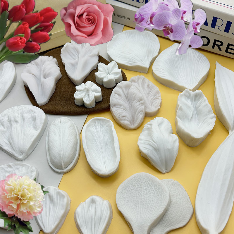 翻糖模具各种玫瑰郁金香花瓣叶子糖花硅胶双片夹模立体纹路模多款|undefined