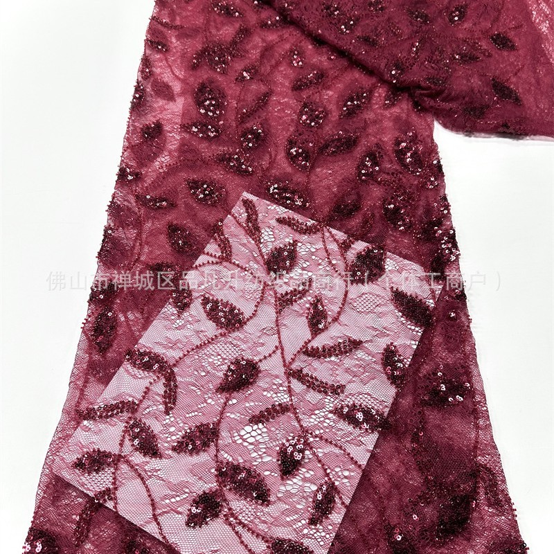 Moda de moda de fiesta vestido de vestido de tela alta fijación de encaje bordado de perlas tela de sequilla