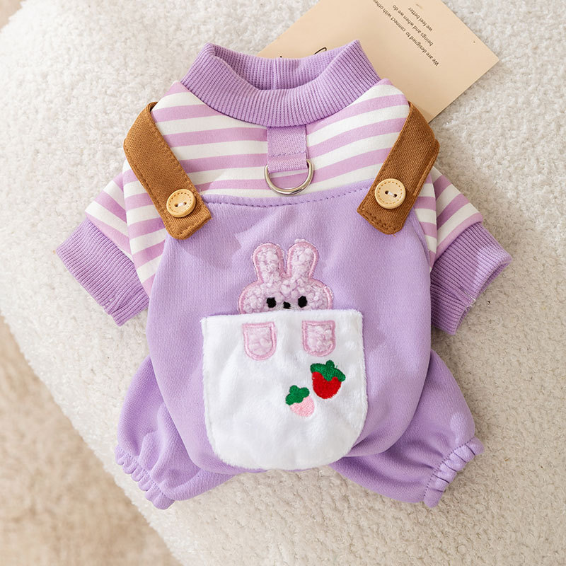 Otoño e invierno lindo oso conejo rayas tracción perro ropa de cuatro patas gato de dibujos animados lindo perro ropa