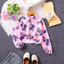 新款秋装女童碎花长袖翻领娃娃衬衫女宝宝洋气打底开衫上衣