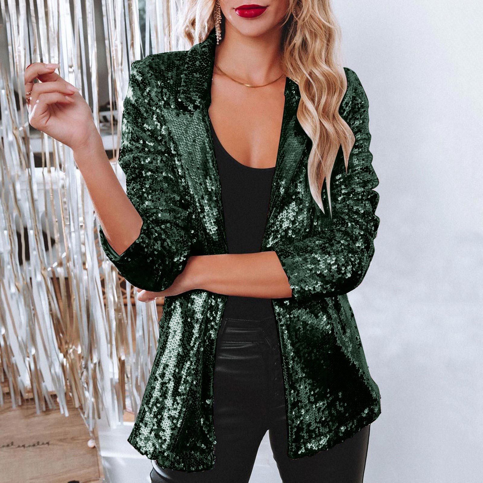 AliExpress eBay europeo y americano casual sequined Top sequined manga larga estilo de cercanías solapa temperamento pequeño traje chaqueta
