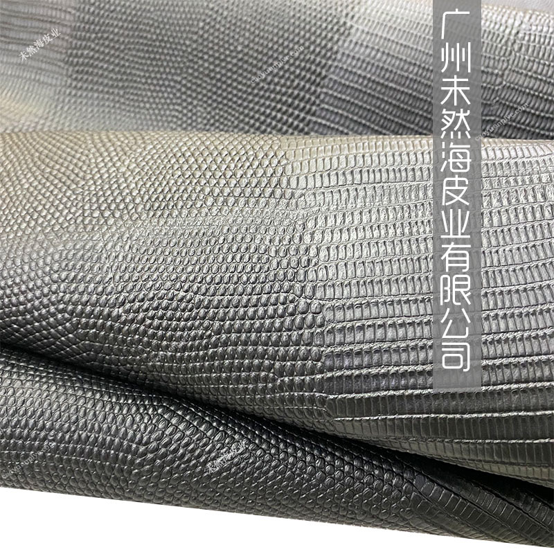 黑色蜥蜴纹头层牛皮现货特价真皮