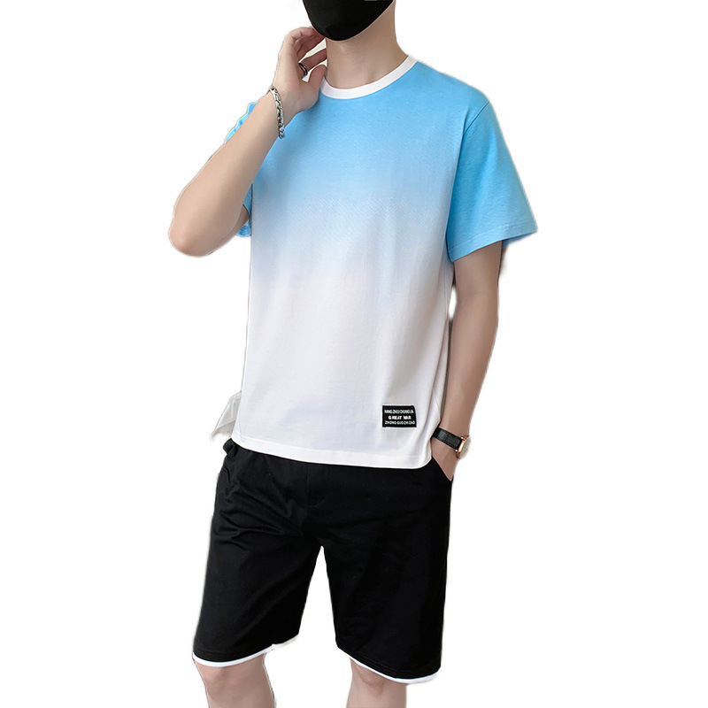 Nueva camiseta de manga corta de hombre marca de moda de verano de color gradiente de algodón de dos piezas set de ropa deportiva de verano de hombre