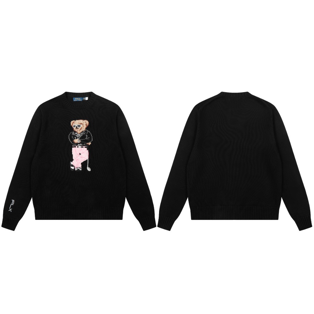 New Round Neck Casual Sweatshirt Heavy Industry Bear Golf Series Autumn and Winter Couple Knitted Round Neck Sweater for Men and Women