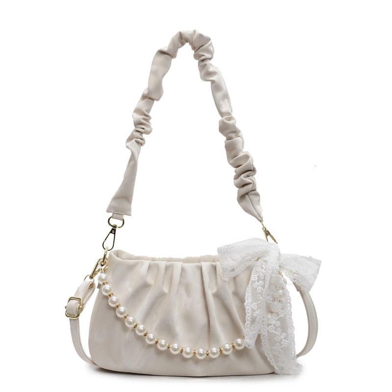 Bolso de axila de perlas plisadas para mujer 2025 nuevo bolso de hombro de alta gama de nicho francés bolso cuadrado pequeño de moda de todo fósforo