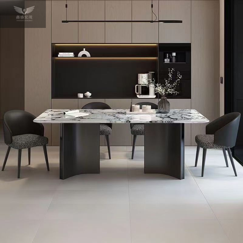 Combinación de mesa y silla de comedor de piedra de lujo de lujo ligero mesa de comedor rectangular italiana mesa de comedor de mármol para el hogar de pequeño apartamento moderno y simple