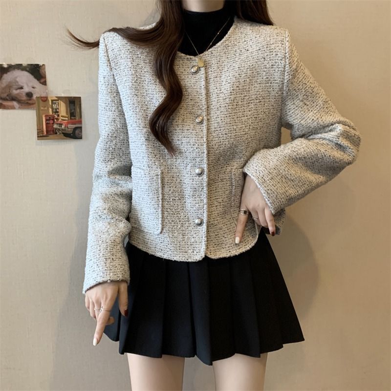 外套香风新款短款小个子短外套圆领气质百搭上衣春秋