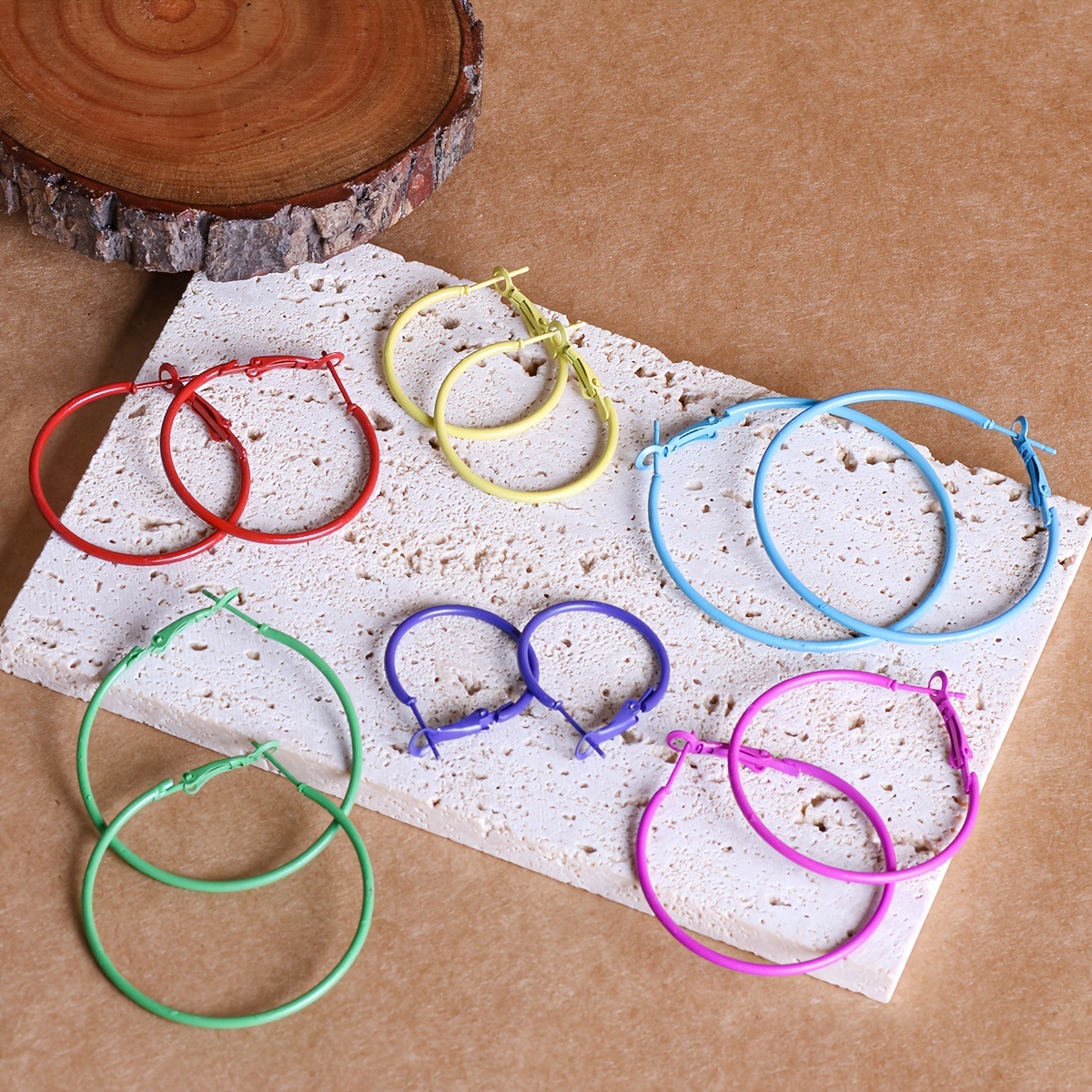 Europa y América de la calle de moda exagerada de metal estilo adelgazar Internet celebridad 1 Unidades 6 pares coloridos grandes pendientes redondos