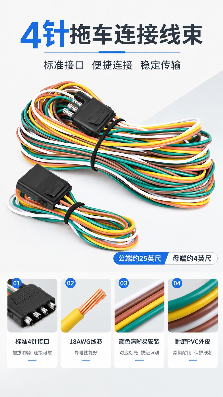 Cross-Border Universal Car Wiring Harness Adapter Cable for European and American Vehicles, Suitable for Pickup Trucks and Rvs