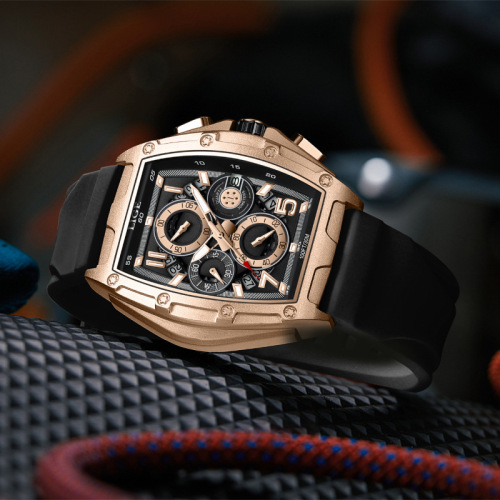 LIGE/Lige's new men's multi-functional waterproof calendar watch sports barrel curved mirror hollow watch