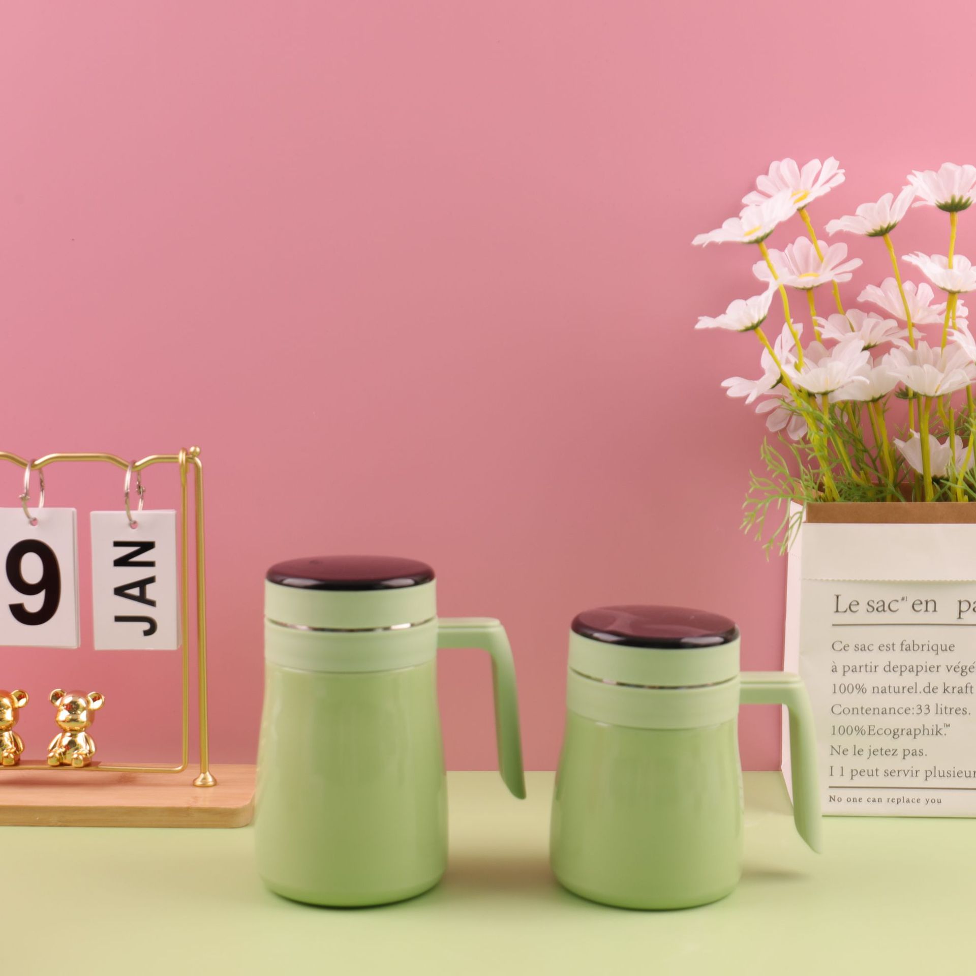 Comercio exterior 304 taza de café de aislamiento de acero inoxidable de temperatura inteligente separación de té de oficina con mango de taza de té