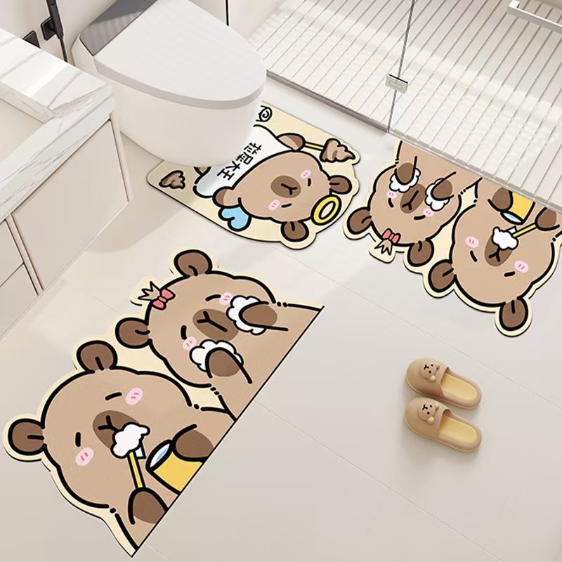 Cartoon Kapibara Toilet Cover Mat Bathroom Toilet Door Suction Quick-Drying Non-Slip Foot Mat Home Entrance Door Mat