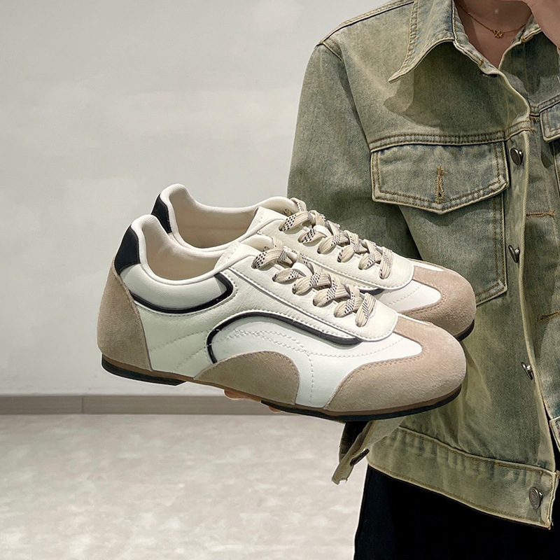 Edición de cuero de vaca ~ color combinado de cuero real aumentando la altura de los zapatos de entrenamiento de mujer de suela suave zapatos deportivos Agan zapatos de skate casuales ligeros