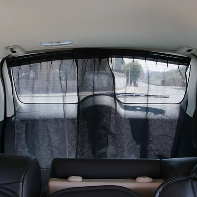 Car rear windshield curtain paste type aluminum alloy rail car sunshade curtain car curtain 50*55cm (Car curtains) - black-mesh-rear-file