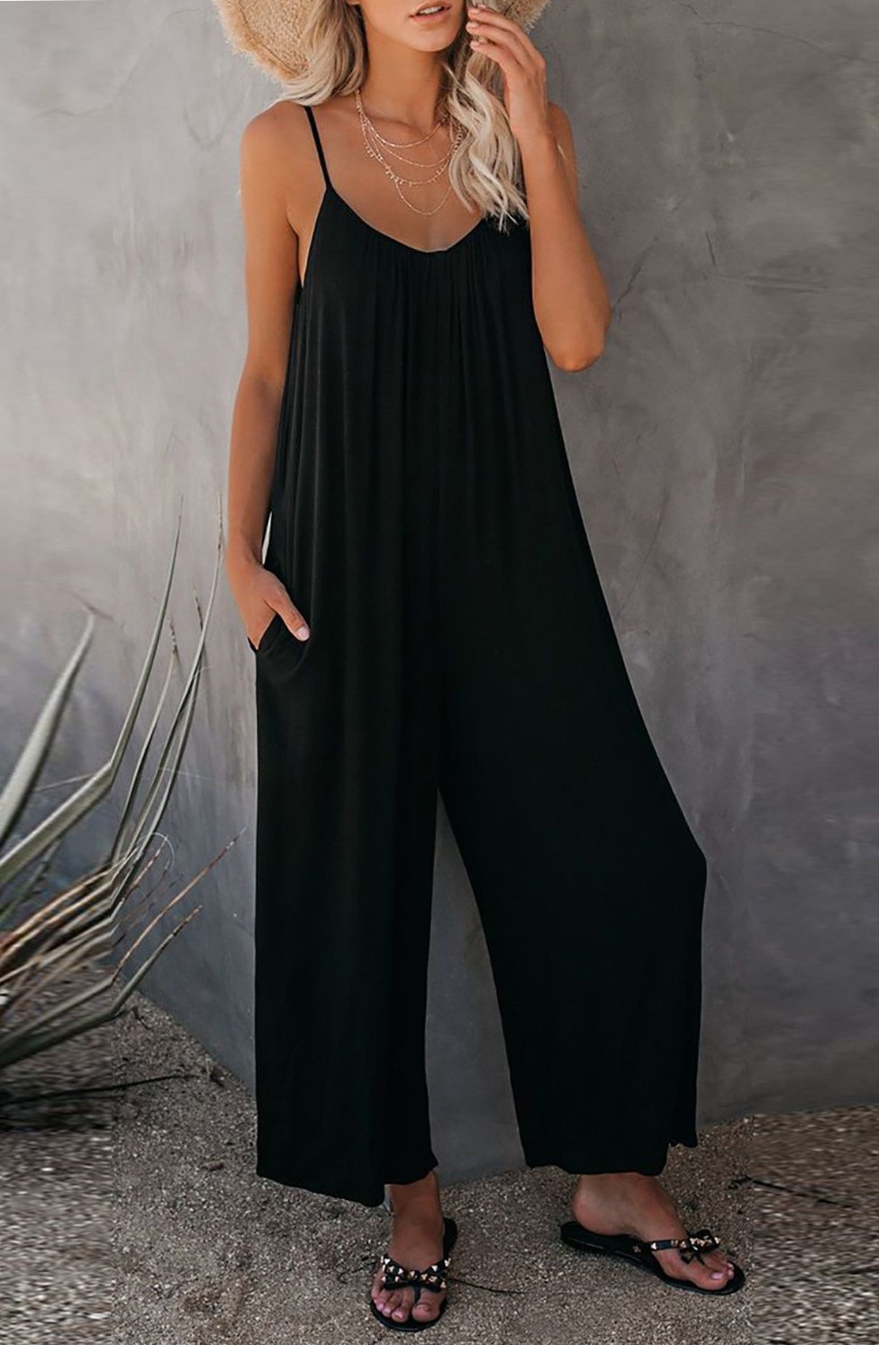 Amazon europeo y americano Correa mono mujer 2022 verano nuevo comercio exterior transfronterizo color sólido bolsillo casual mono image 7