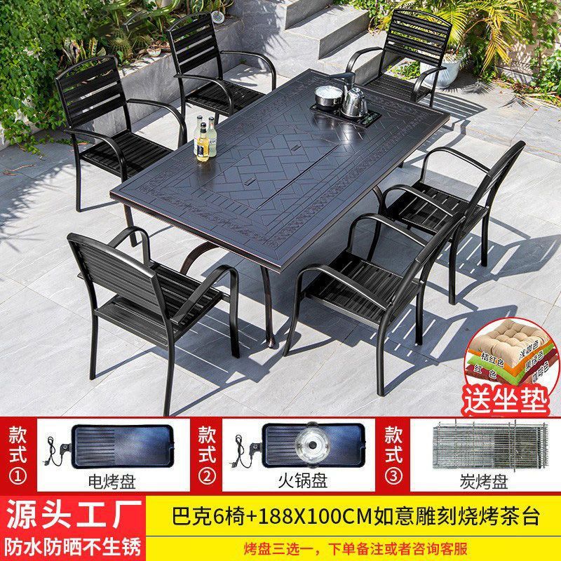 6개의 벅 의자 + 188*100cm Ruyi 단일 스토브 바베큐 티 테이블