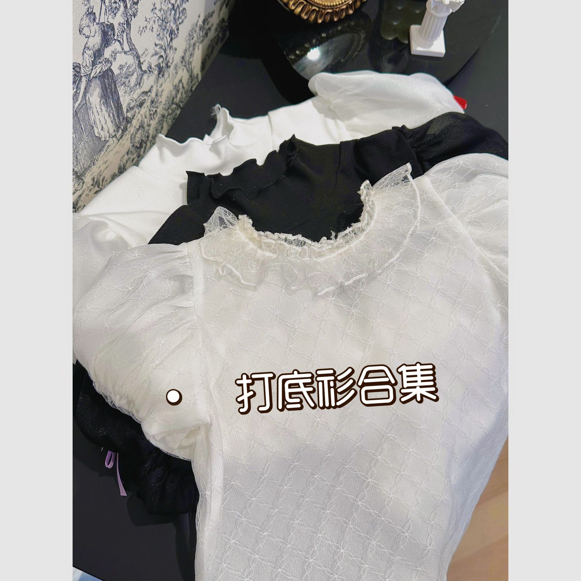 2024女童秋新韓版白色蕾絲雪紡內搭T兒童洋氣長袖打底衫一件代發