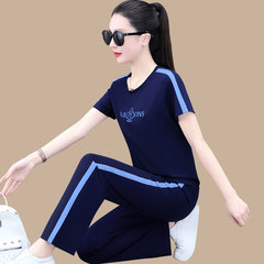 圓領夏季新款韓版寬鬆大碼休閒女士兩件套減齡短袖運動套裝女夏裝