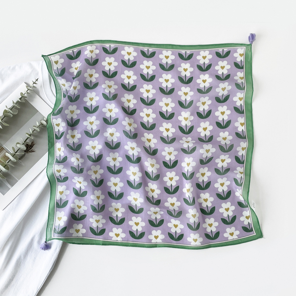 70g Weight Silk Scarf, Kerchief Classification Holiday, Daily Occasion Cotton Material Flower Pattern Summer Season Women's Gender Printing Design Casual, Simple Style Style Women's Casual Simple Style Flower Cotton Printing Silk Scarf Kerchief 5