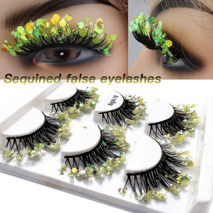 Europe and the United States cross-border new chemical fiber sequins false eyelashes luminous stage performance thick curled eyelashes wholesale
