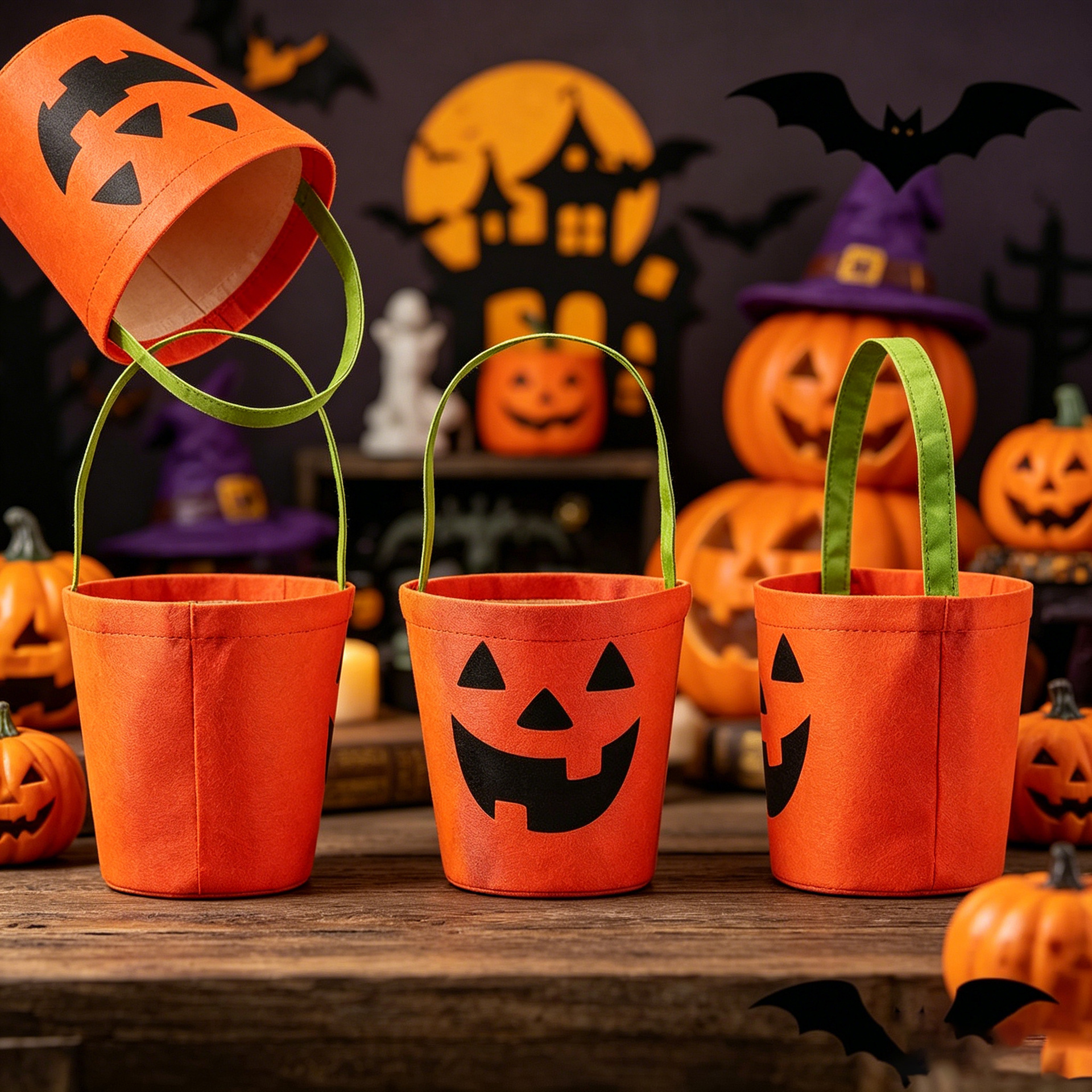 Halloween calabaza barril bolsas de dulces portátiles canasta de dulces para niños regalos decoración decorativa diseño de escena de actividad