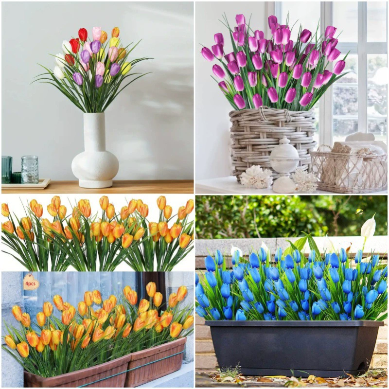 Граница cross-border? Amazon? small tulip bunch of 5 tulips small handfuls simulated flowers spring garden decoration plastic flowers