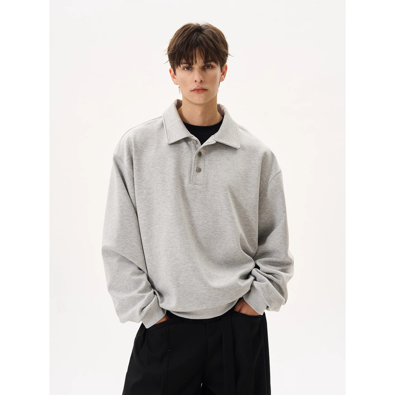 American-style Retro Polo Collar Casual Sweatshirt Men's Spring Trendy High-end Solid Color All-match Jacket for Renown Handsome Couple Top