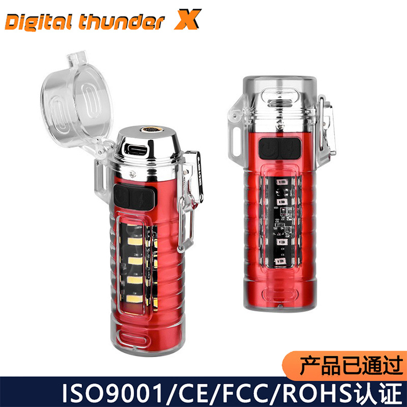Transfronterizo nueva linterna multifuncional al aire libre encendedor impermeable de emergencia portátil encendedor de cigarrillos lámpara de advertencia lámpara de iluminación