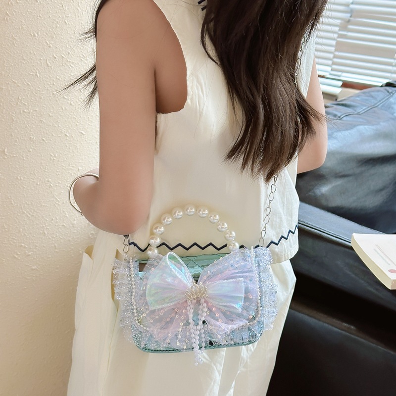 Niñas lindas princesas bolsas de perlas arco cadena de diamante mochilas niños cambio bolsa de hombro