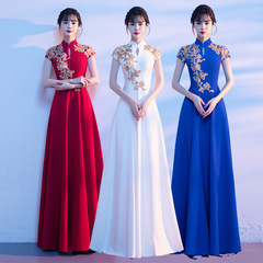 大合唱团演出服女长裙2025新款红歌独唱表演指挥主持人旗袍晚礼服