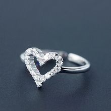韩版时尚简约心形镶钻爱心戒指满钻桃心个性潮流开口指环手饰批发