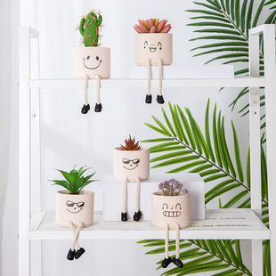 Creative Expression Character Hanging Doll Ceramic Flower Pot Crafts Personalized Ornaments Simulated Succulent Plant Pot Small